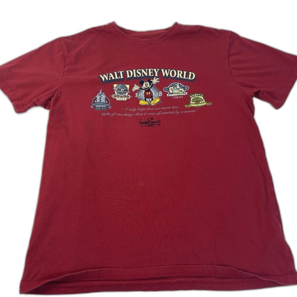 Walt Disney World 4 Parks T‑Shirt • Mickey Mouse • Red Graphic Tee • Size Medium